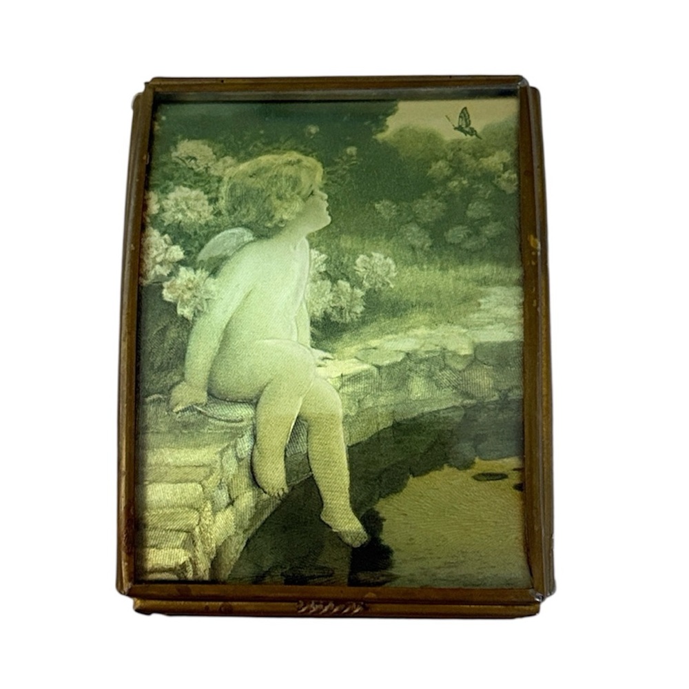 Beautiful Handcrafted Via Vermont Made in Mexico Glass Trinket Box Cherub